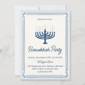 Whimsical Blue & White Hand Drawn Hanukkah Party Kaart (Voorkant)
