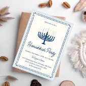 Whimsical Blue & White Hand Drawn Hanukkah Party Kaart