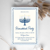 Whimsical Blue & White Hand Drawn Hanukkah Party Kaart