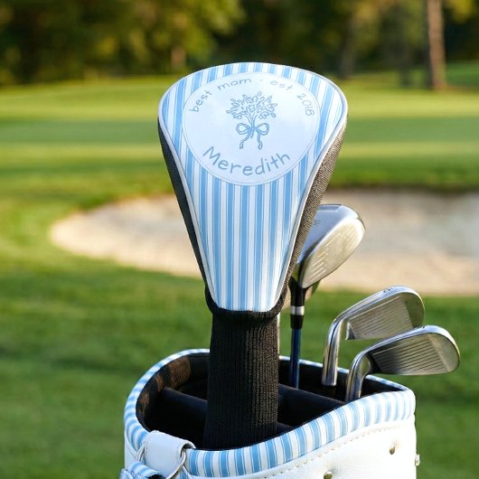 Whimsical Blue White Stripe Preppy Mom Established Golfheadcover