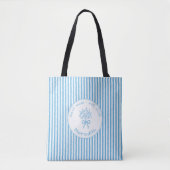 Whimsical Blue White Stripe Preppy Mom Established Tote Bag (Voorkant)