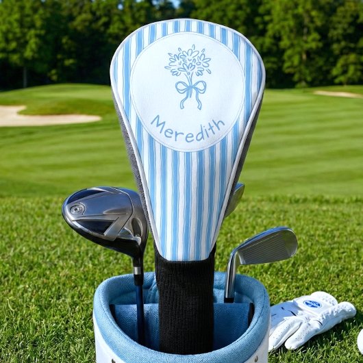 Whimsical Blue White Stripe Preppy Monogram Golfheadcover