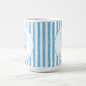 Whimsical Blue White Stripe Preppy Monogram Koffiemok (Center)