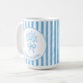 Whimsical Blue White Stripe Preppy Monogram Koffiemok (Voorkant links)