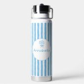 Whimsical Blue White Stripe Preppy Monogram Waterfles (Achterkant)
