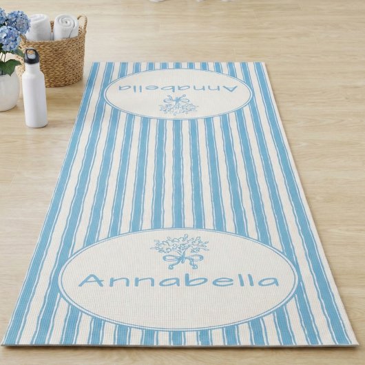 Whimsical Blue White Stripe Preppy Monogram Yogamat