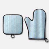 Whimsical Blue White Stripe Preppy Ovenwant & Pannenlap Set (Voorkant)