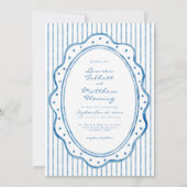 Whimsical Blue White Watercolor Stripe Wedding Kaart (Voorkant)