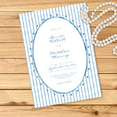 Whimsical Blue White Watercolor Stripe Wedding Kaart