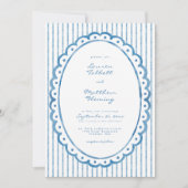 Whimsical Blue White Watercolor Stripe Wedding Kaart (Voorkant)