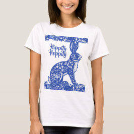 Whimsical Blue Willow Bunny Rabbit Spring T-shirt