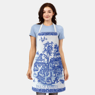 Whimsical Blue Willow Isle of Rabbits Animal Fun Schort