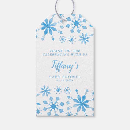 Whimsical Blue Winter Wonderland Baby shower Cadeaulabel (Voorkant)