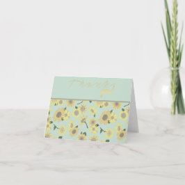 Whimsical Blue Yellow Sunflower Floral Pattern Bedankkaart
