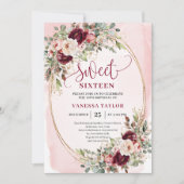 Whimsical Blush Burgundy Roses Sweet Sixteen Card Kaart (Voorkant)
