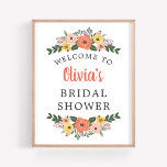 Whimsical Blush Coral Floral Vrijgezellenfeest Wel Poster<br><div class="desc">Het vrijgezellenfeest van de weddenschap heet poster/teken en bevat een stijlvolle tekst die is omgeven door een griezelige zomer- of herfst met een floreel vormontwerp met kleurrijke waterverf bloemen, bladeren en groen in tinten van wazige roze, goudgeel, koraal, oranje rood, violet paars en groen. Omvat stijlvolle douanetekst die met de...</div>