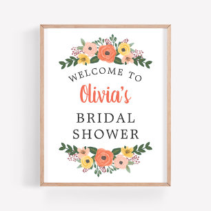 Whimsical Blush Coral Floral Vrijgezellenfeest Wel Poster