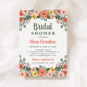Whimsical Blush en Oranje Floral Vrijgezellenfeest Kaart