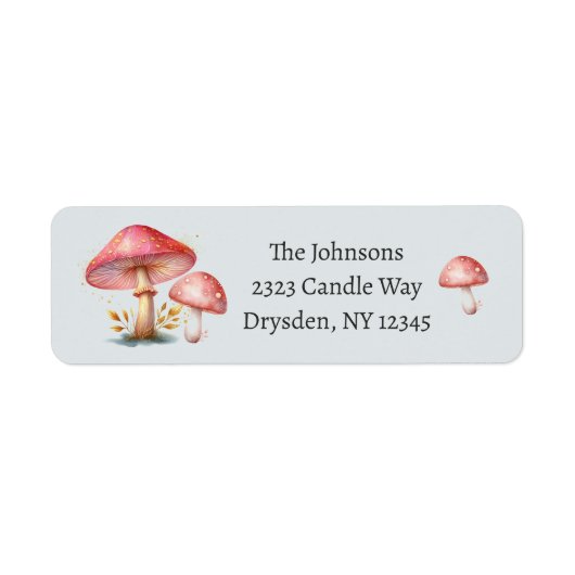 Whimsical Blush Enchanted Mushrooms Nieuw adres Etiket (Voorkant)