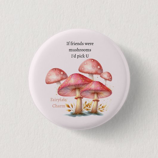 Whimsical Blush Enchanted Mushrooms Ronde Button 3,2 Cm (Voorkant)