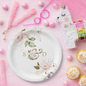 Whimsical Blush Gold Flowers Monogram Weddenschap Papieren Bordje (Feest)