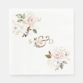Whimsical Blush Gold Flowers Monogram Weddenschap Servet (Voorkant)