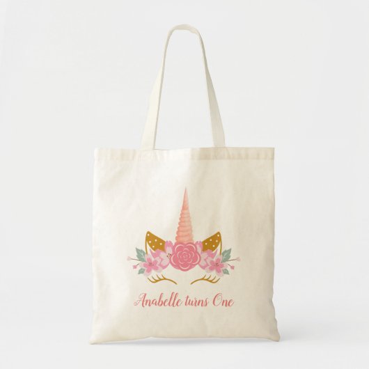 Whimsical Blush Pink Unicorn Horn Girls Birthday Tote Bag (Voorkant)