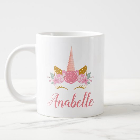 Whimsical Blush Pink Unicorn Horn Grote Koffiekop (Links)