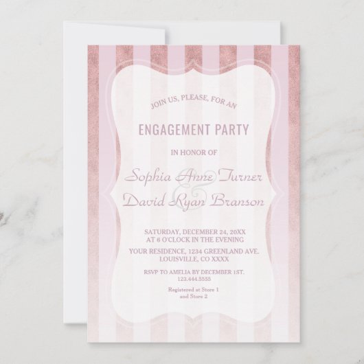 Whimsical Blush Roos Gold Stripes Engagement Party Kaart (Voorkant)