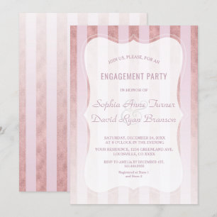 Whimsical Blush Roos Gold Stripes Engagement Party Kaart