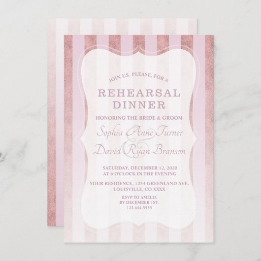 Whimsical Blush Roos Gold Stripes repetitie diner Kaart (Voorkant / Achterkant)