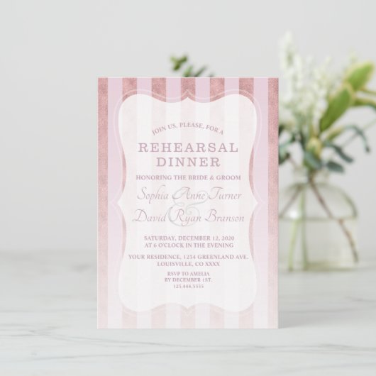 Whimsical Blush Roos Gold Stripes repetitie diner Kaart (Staand voorkant)