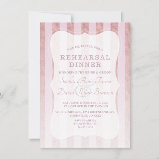 Whimsical Blush Roos Gold Stripes repetitie diner Kaart (Voorkant)