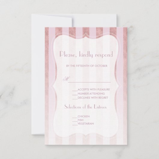 Whimsical Blush Roos Gold Stripes Wedding RSVP Kaartje (Voorkant)
