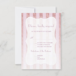 Whimsical Blush Roos Gold Stripes Wedding RSVP Kaartje