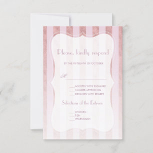 Whimsical Blush Roos Gold Stripes Wedding RSVP Kaartje