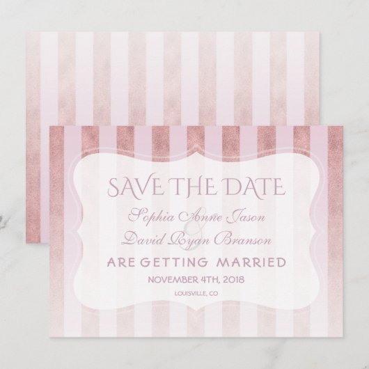 Whimsical Blush Roos Gold Stripes Wedding Save The Date (Voorkant / Achterkant)