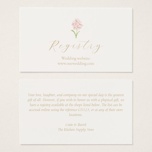Whimsical Blush Roos Wedding Registry Enclosure Visitekaartje (Voorkant /achterkant)