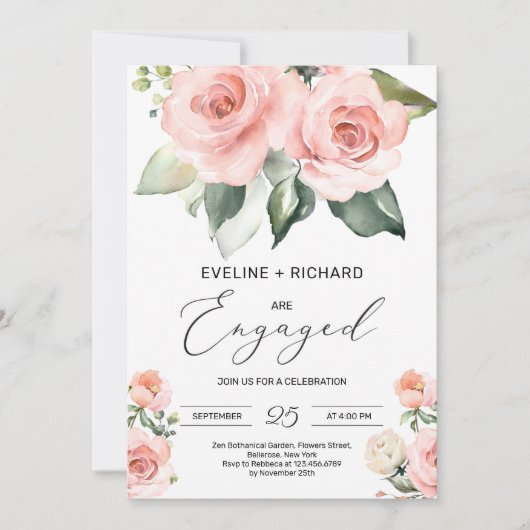 WHIMSICAL blush roze floral rozen verloving Kaart (Voorkant)