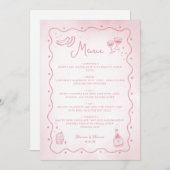 Whimsical Blush Roze Hand getrokken Food Wedding Menu (Voorkant / Achterkant)