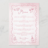 Whimsical Blush Roze Hand getrokken Food Wedding Menu (Voorkant)