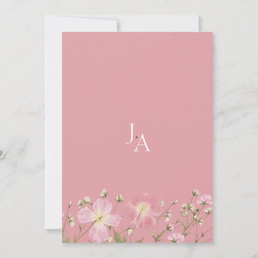 Whimsical Blush Roze Wildbloemen Bruiloft Kaart (Achterkant)