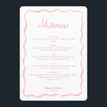 Whimsical Blush Roze Wit Wavy Lijst bruiloft Menu<br><div class="desc">Gemakkelijk gepersonaliseerd online | met de hand geïllustreerd | Deel van een bijpassende trouwsuite Voeg een vreugdevolle touch toe aan uw huwelijksfeest met dit grillige 5x7 huwelijksmenu, ontworpen om uw gasten te verrassen en uw tafeldecor prachtig te stropdassen in uw algemene thema. Met een charmant met de hand geïllustreerd waterverf...</div>