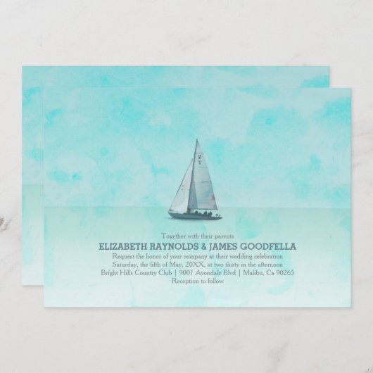 Whimsical Boat Wedding Invitations Kaart (Voorkant / Achterkant)