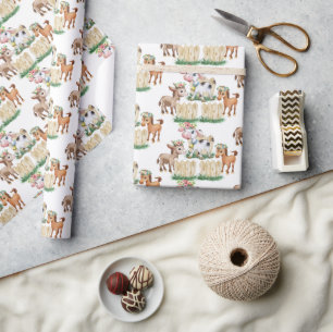 Whimsical Boerderij Bloemen Verjaardag Wrapping Pa Cadeaupapier