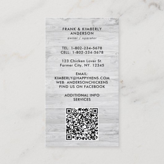 Whimsical  Boerderij Fresh Eggs Chicken QR Code Visitekaartje (Achterkant)