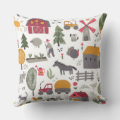 Whimsical Boerderij Scene Red Barn and Animals Kussen (Achterkant)