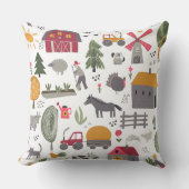 Whimsical Boerderij Scene Red Barn and Animals Kussen (Voorkant)
