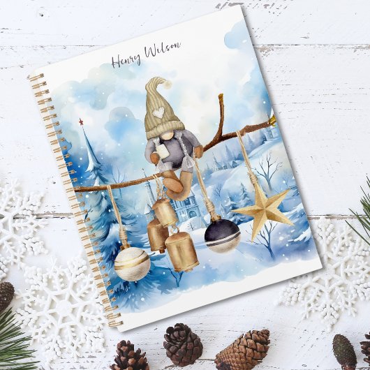 Whimsical Boerderij Winter Lady Gnome op Blauw Planner