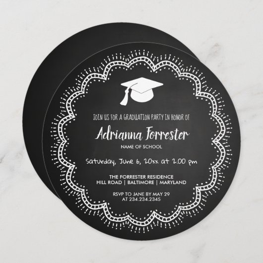 Whimsical Bohemian | Chalkboard | Afstuderen Pet Kaart (Voorkant / Achterkant)